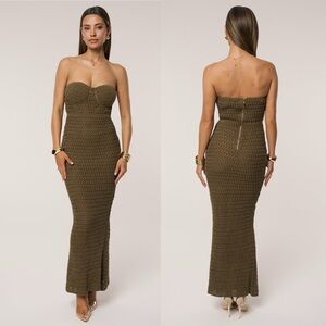 NWT JLUXLABEL XL Olive Deep Sea Green Crochet Maxi Dress